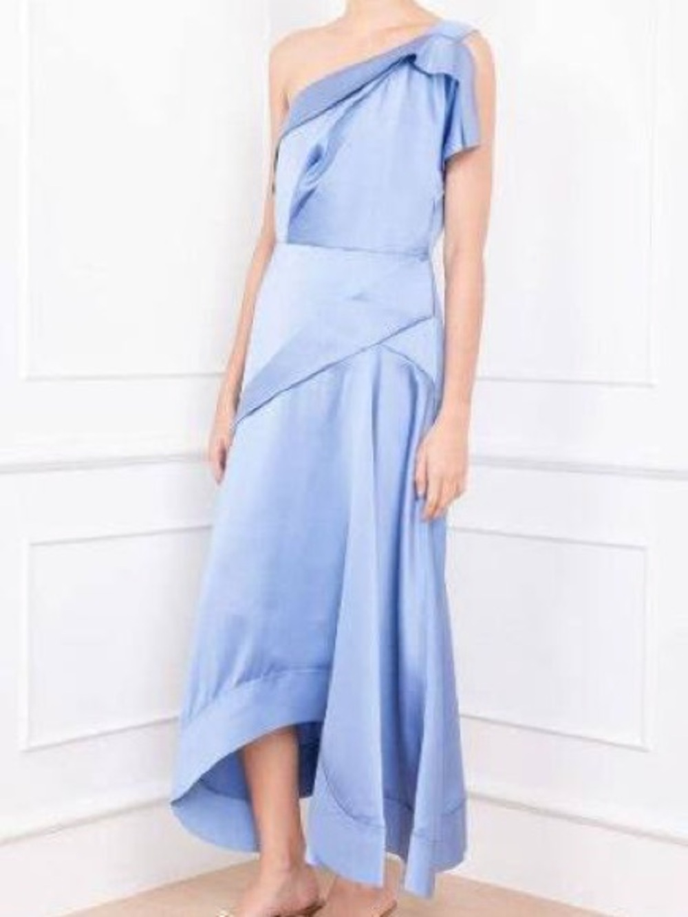 Acler One-Shoulder Powder Blue Satin Midi Dress - Picture 2 of 6